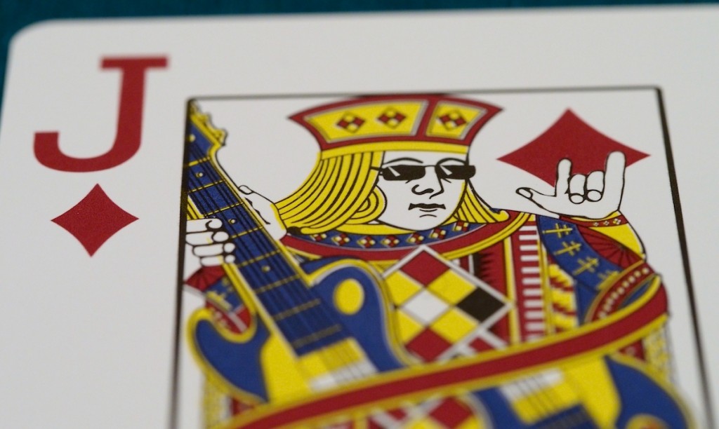 There is an "easter egg" in the decks here at the Seminole Hard Rock Hotel & Casino -- the jack of diamonds is wearing sunglasses and holding an electric guitar.