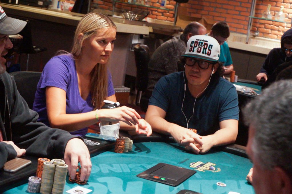 Seminole Hard Rock Poker team member Jessica Dawley (left) and World Series of Poker gold bracelet winner Phil Hui