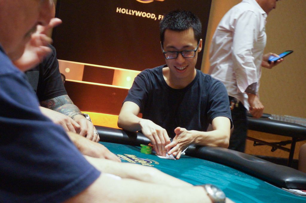 World Series of Poker bracelet winner Mike Wang in action.