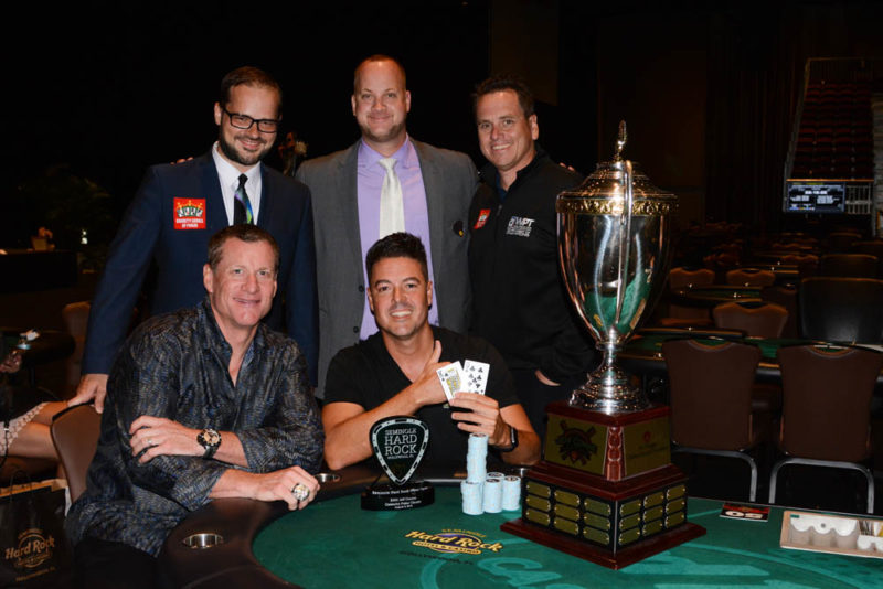 Event 18 Champion Randall Fernandez poses with Jeff Conine, Matt Stout, Tony Burns, and Matt Savage.